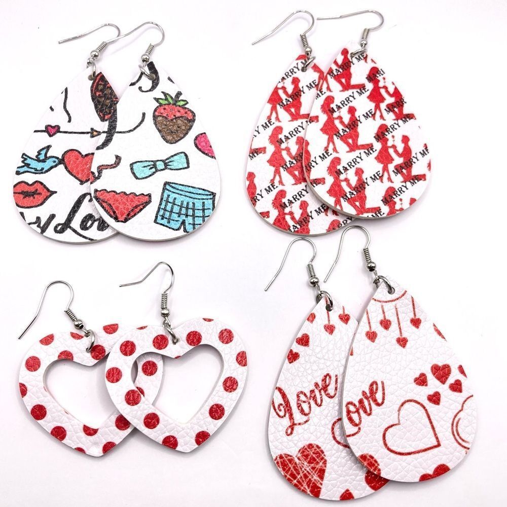 Set of 4 love faux leather hook earrings
